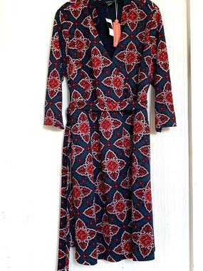 Michel Studio Navy and Red Printed Wrap Dress